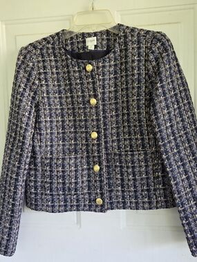 J. Crew Navy and Cream Tweed Gold-Button Jacket